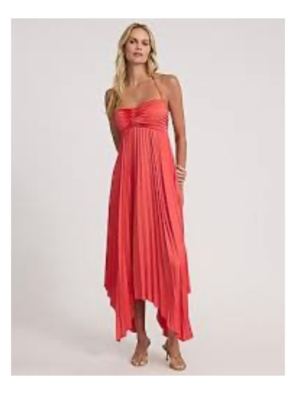 NWT Express Coral Handkerchief-Hem Maxi Dress Size M $128 MSRP Wedding Party